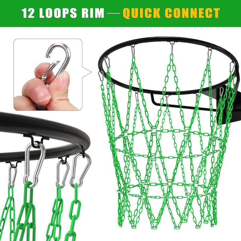 KingDolly Upgraded Buckle Chain Basketball Net, Rust-Proof Coated Metal Basketball Net Outdoor with 12 Loops Snap Links, 18" Universal Fit Chain Net for Basketball Hoop - No Tools Installation - Image 2